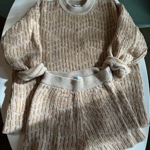 Free People Tan and Cream Knit Sweater Set